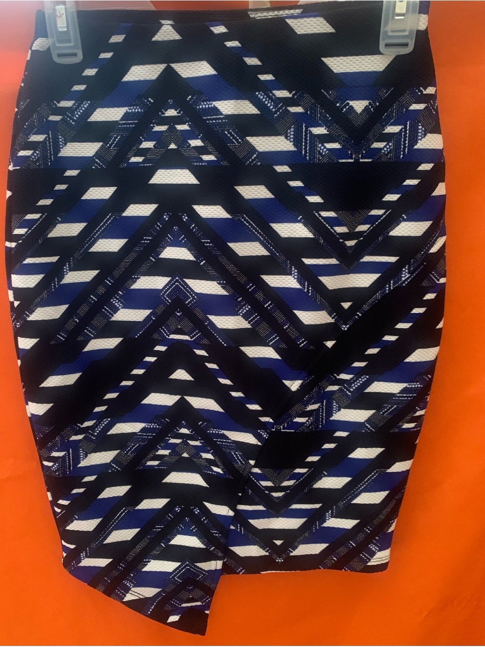 Material Girl Geo-Stripe Pencil Skirt in Blue and Black